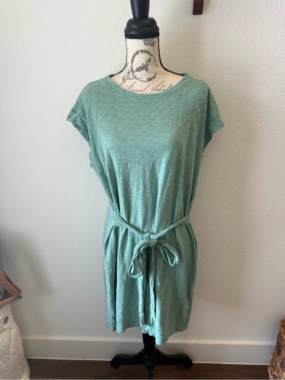 J. Crew Green Tie-Waist Tee Dress